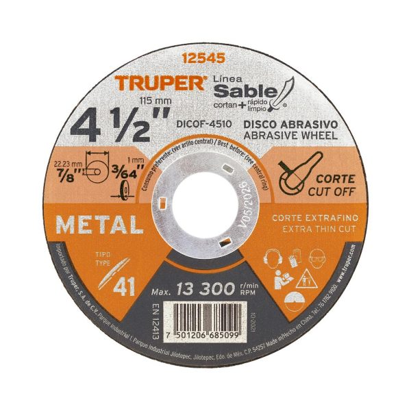 DISCO P/METAL  4-1/2X3/64X7/8 1.0MM T1 TRUPER  12545