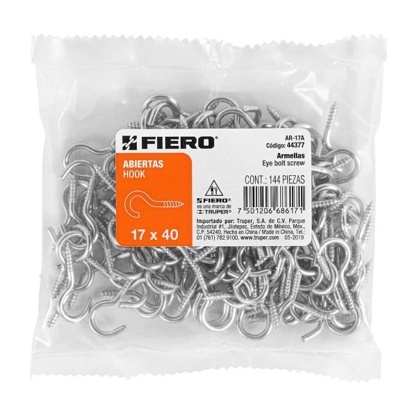 GANCHO ABIERTO 1/2 CROMADO 17X40 AR-17A 144- PCS FIERO   44377