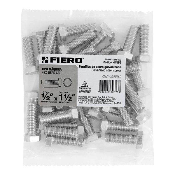 PERNO CABEZA HEXAG 1/2X1-1/2 FIERO 30-PCS  44593