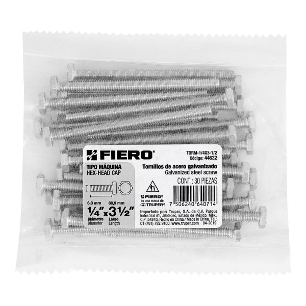 PERNO CABEZA HEXAG 1/4X3-1/2 FIERO 30-PCS 44632