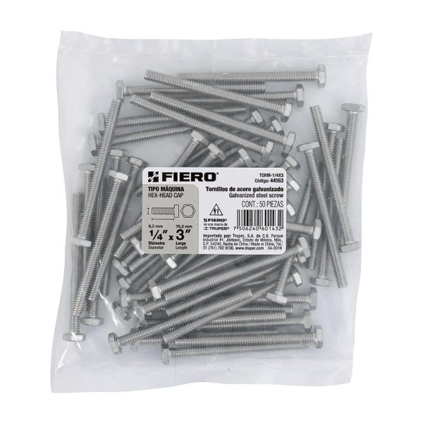 PERNO CABEZA HEXAG 1/4X3 FIERO 50-PCS  44563