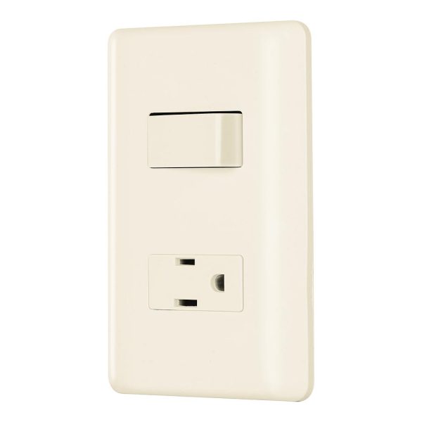 SWITCH SENC C/TOMA VOLTECK BASIC C/PLACA MARFIL PA-APCO-BI 26634