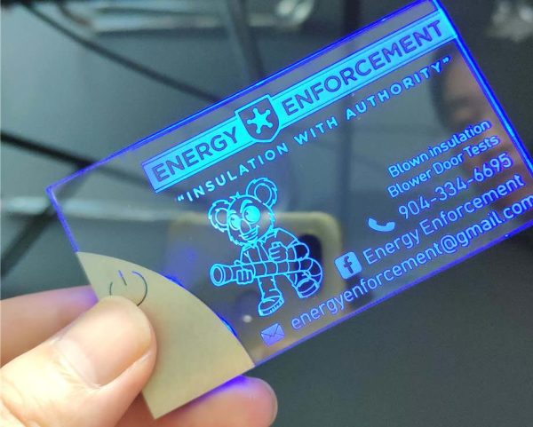 TARJETA DE PRESENTACIÓN DE ACRÍLICO LED  PERSONALIZADAS GRAB LÁSER C/ILUMINACIÓN