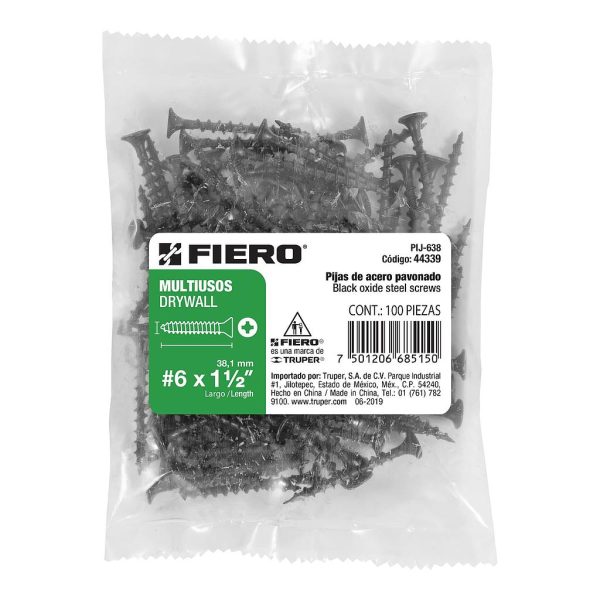 TORNILLO TABLAYESO 6X1-1/2 PUN/NOR FIERO 100-PCS  44339